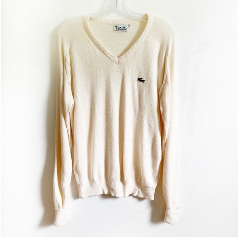IZOD Lacoste sweater white vintage 1970s v neck ribbed union made